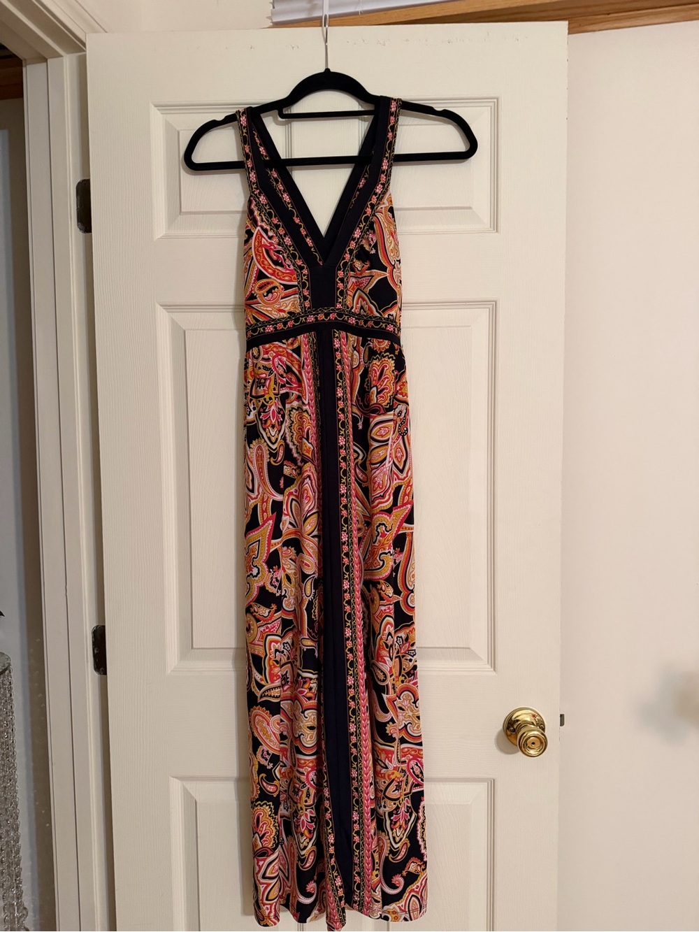 INC International Concepts Black Paisley Maxi Dress with Pink and Cream Accents